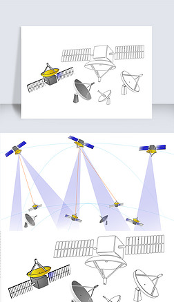 手绘北斗卫星地面基站航空线稿ppt矢量