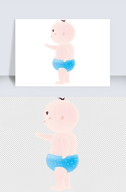 尿裤卡通免抠元素|卡通矢量手绘粉色卡通站立纸尿裤婴儿