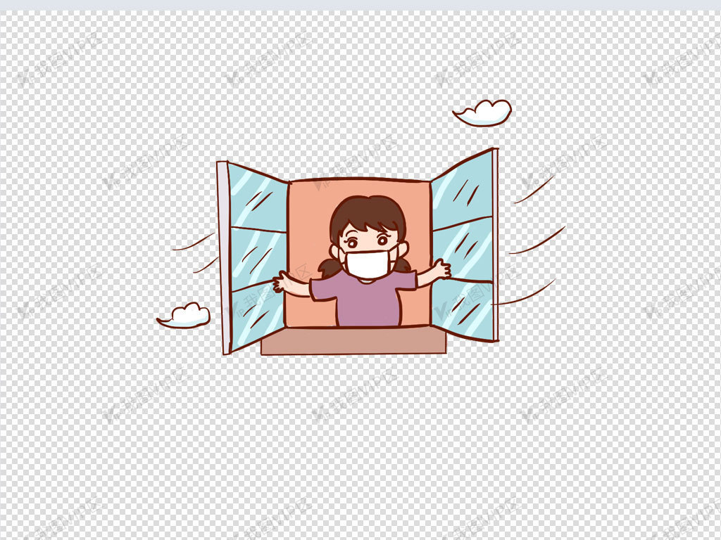 口罩空气流通手绘卡通元素