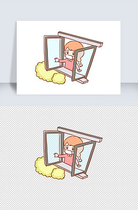 流感打开窗口空气流通手绘卡通元素