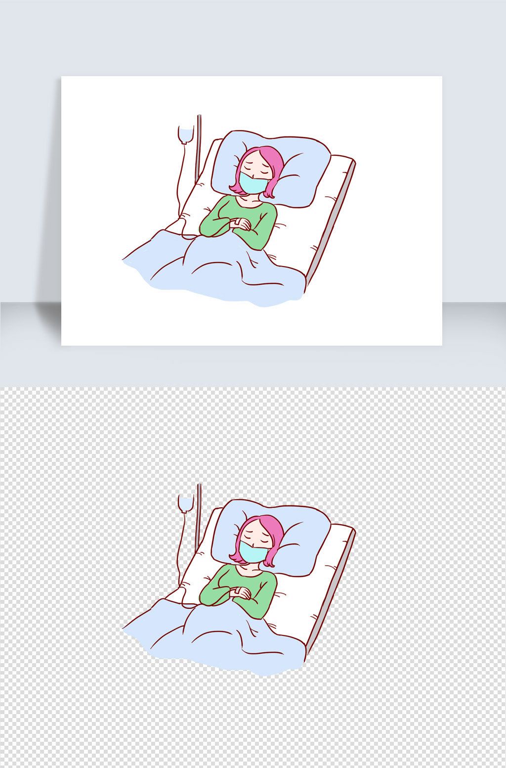 肺炎病人手绘卡通元素