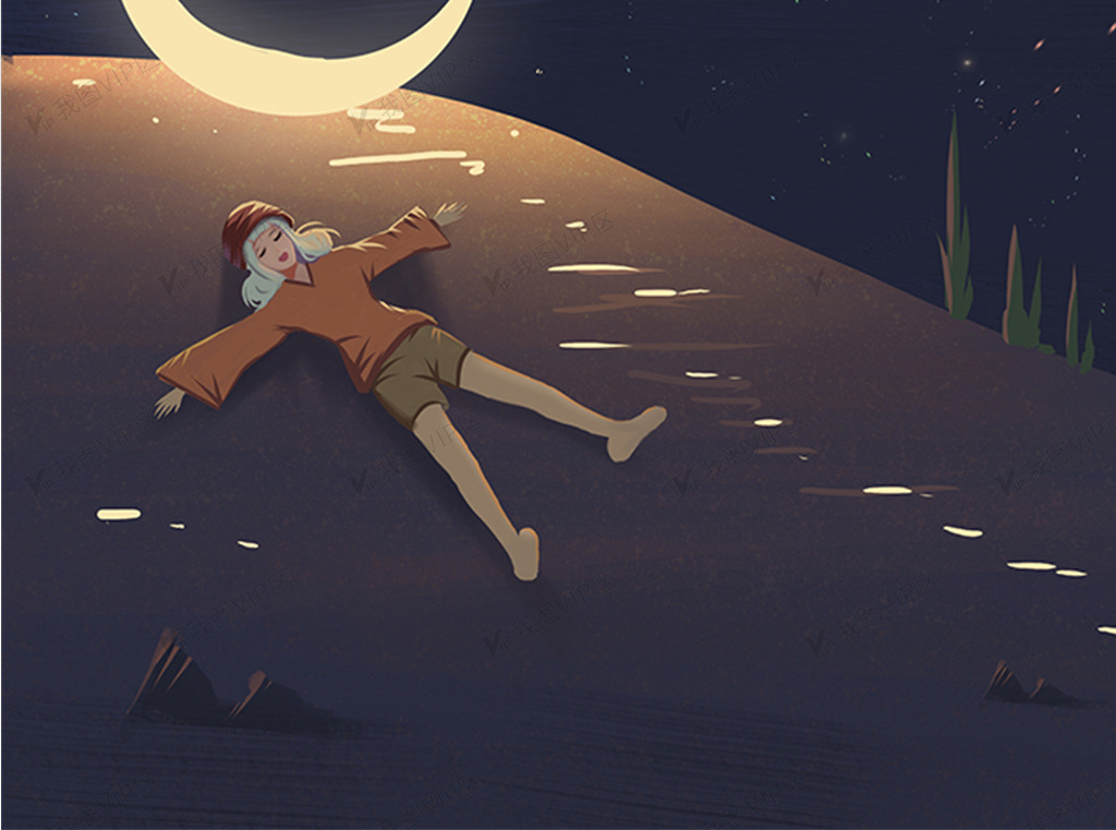 世界睡眠日唯美治愈系星空下睡觉的少