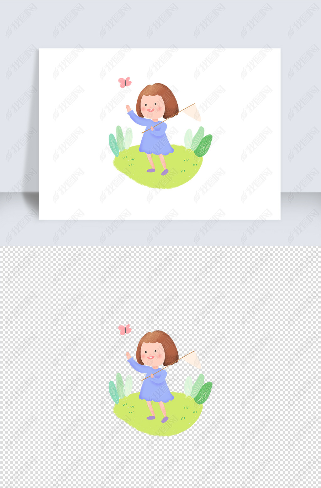 原创春天捉蝴蝶人物素材