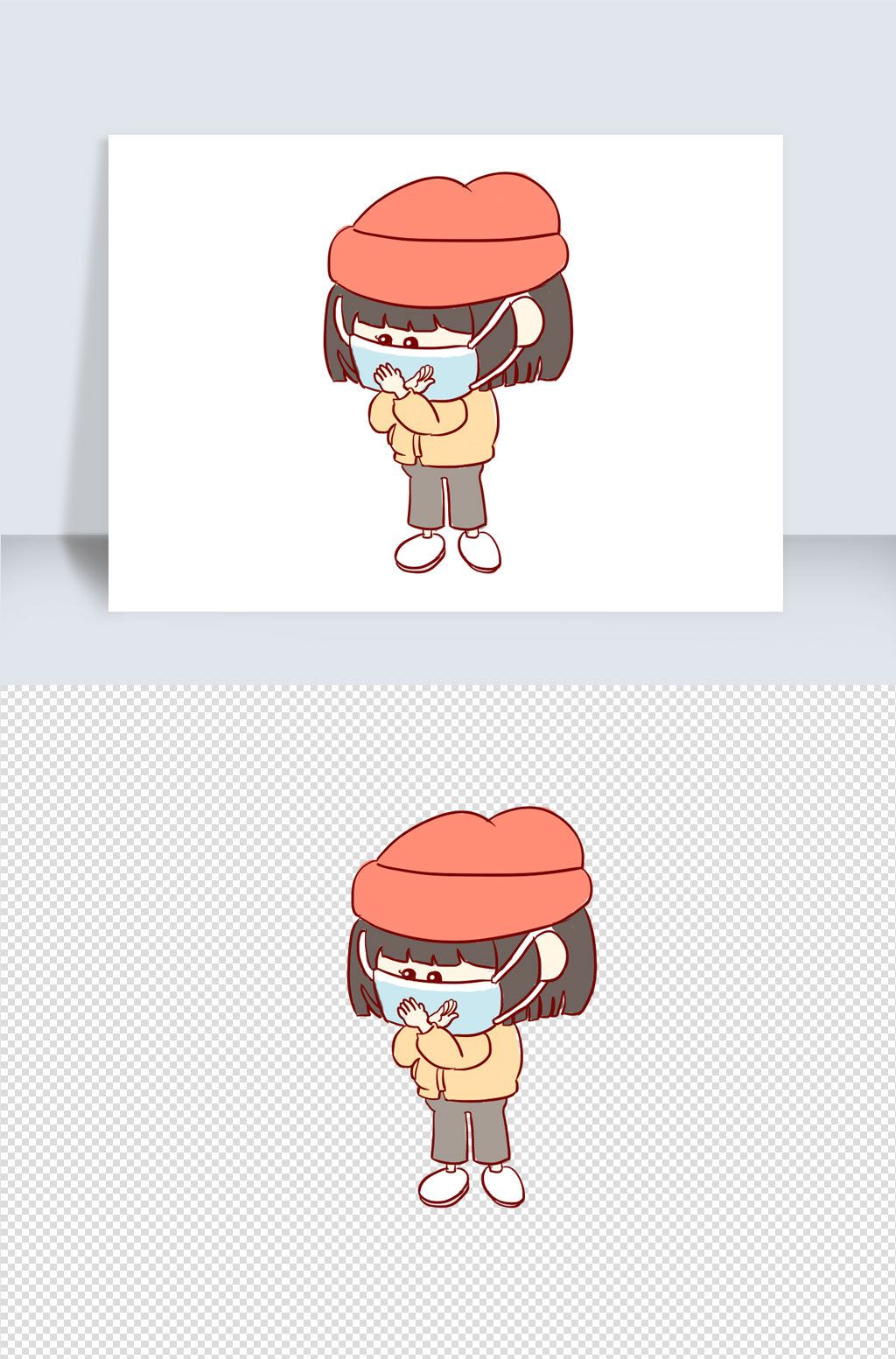 戴口罩不外出手绘卡通元素