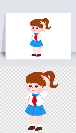 卡通可爱少先队员敬礼插画元素