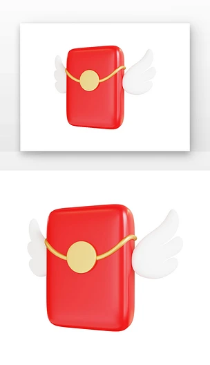 红色喜庆节日装饰红包翅膀红包3D元素bl