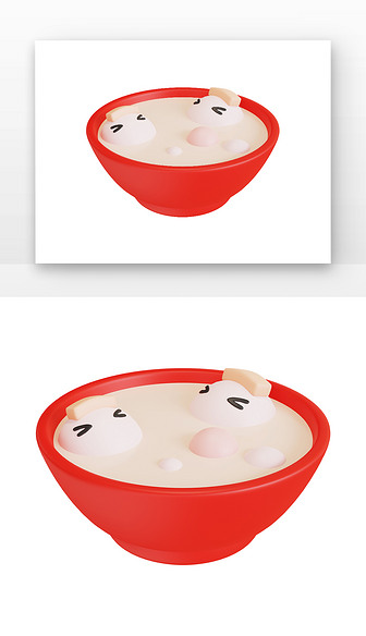 拟人汤圆饺子一碗美食汤圆3D元素blen