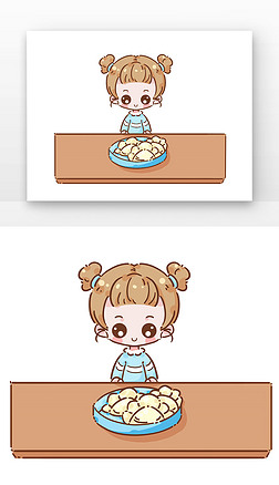 黄蓝卡通冬天小孩与美食饺子