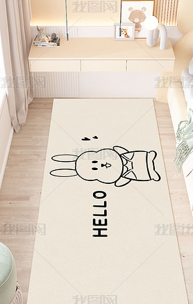 兔年儿童卧室床边地毯卡通手绘少女房间地垫