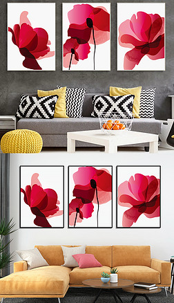 现代红色挂画装饰画|现代简约红色抽象花卉装饰画wt7285