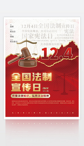 红色全国法制宣传日公益党建宣传海报