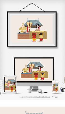 古代手工制作摆摊卖煎饼果子早餐车