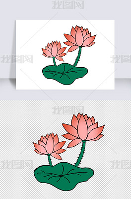 2020卡通手绘夏季池塘荷花