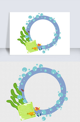 海洋风海底泡泡海草卡通手绘圆边框