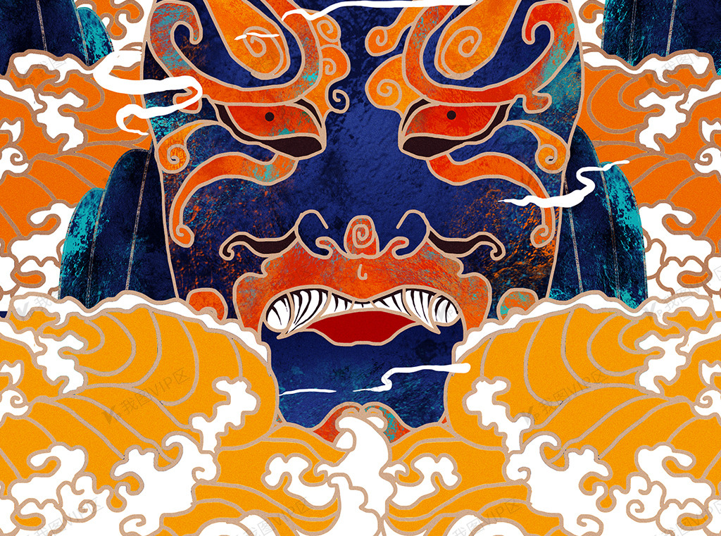 2020年金色国潮风京剧人物插画