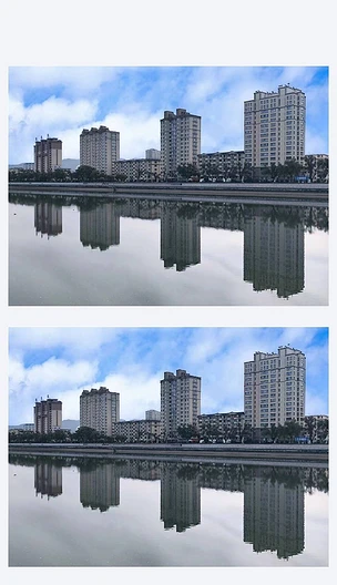 蓝天白云江边高楼建筑旅游景点自然风光