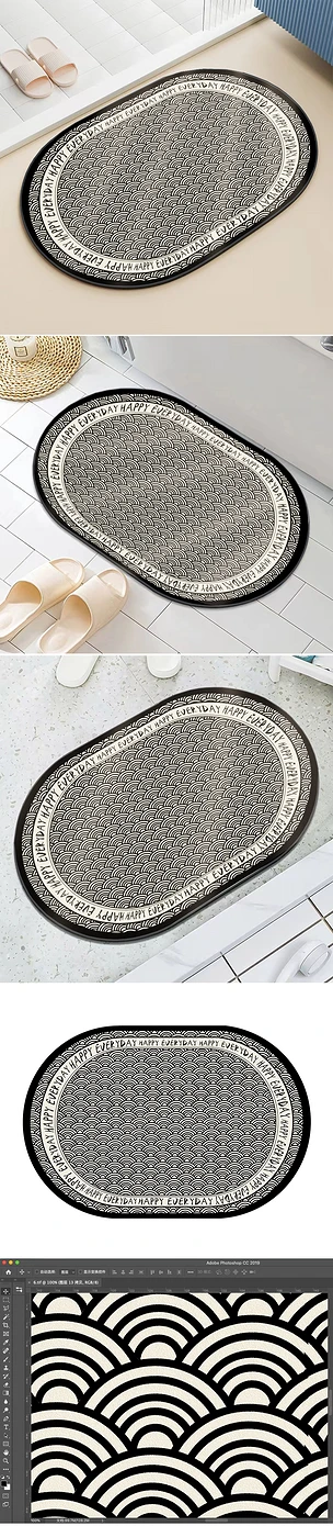 创意现代黑白古典花纹硅藻泥软垫浴室地垫