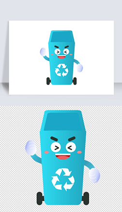 环保垃圾桶免抠元素|卡通可爱垃圾分类环保插画元素