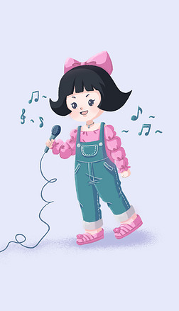 会动的音符插画|快乐的音符-爱唱歌的小女孩