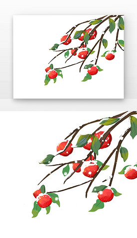 红色山楂冬天立冬落雪的树枝果子元素