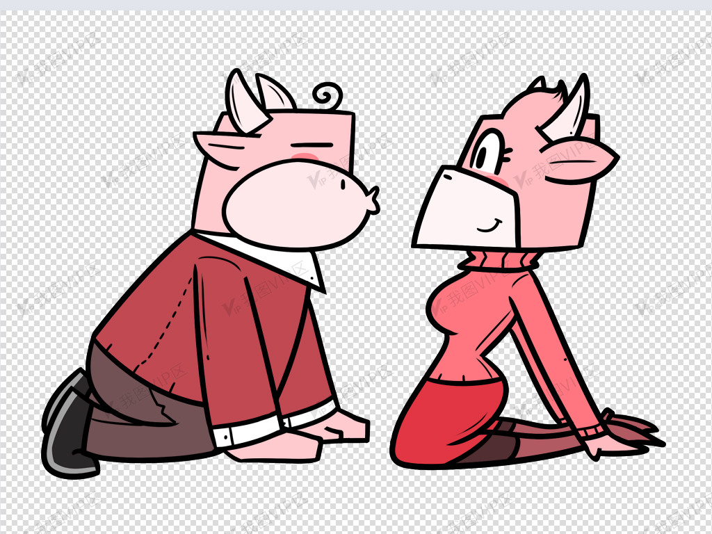 卡通七夕情人节情侣牛11