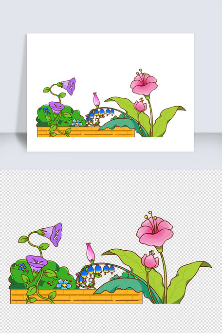 手绘场景鲜花卡通花坛