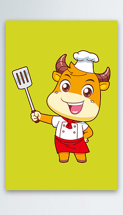 小牛矢量图矢量图|2022黄色平面卡通可爱厨师小牛