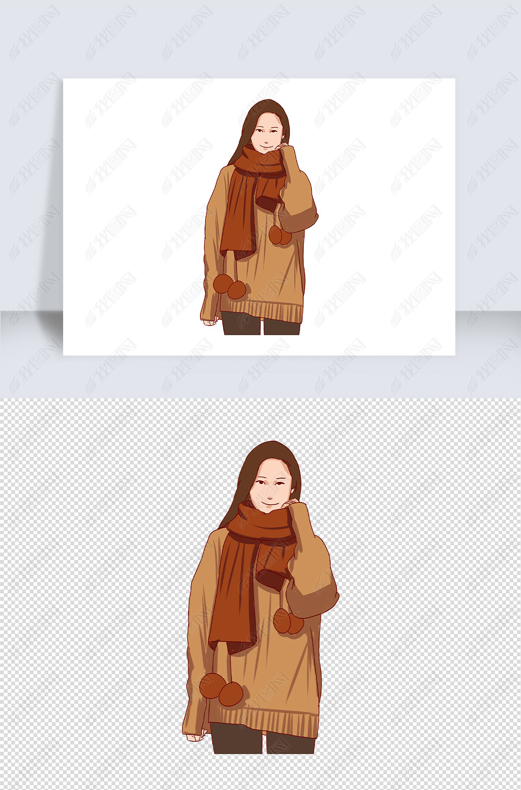 原创冬季人物手绘插画元素