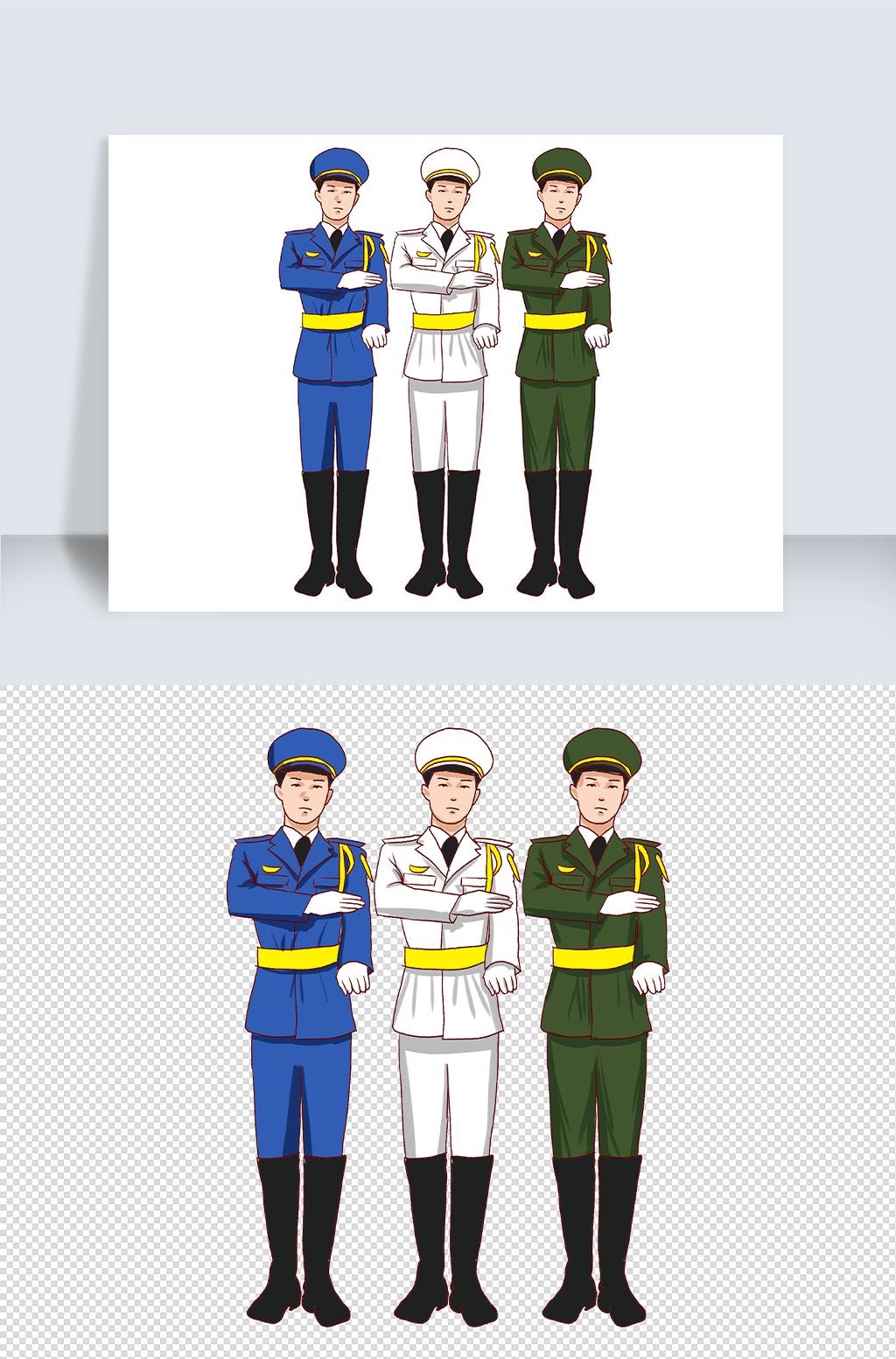 海陆空三军手绘插画免抠元素