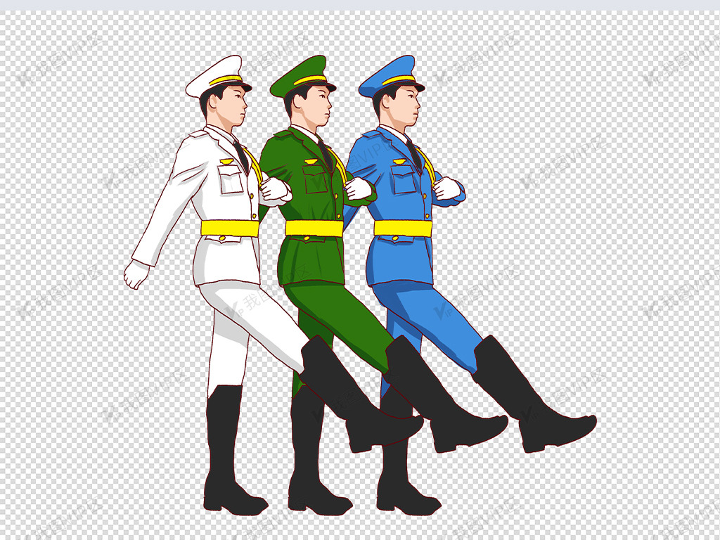 海陆空三军手绘插画免抠元素