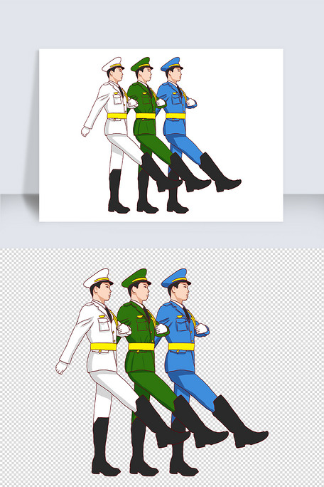 海陆空三军手绘插画免抠元素