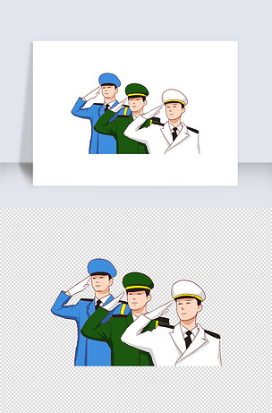 海陆空三军手绘插画免抠元素