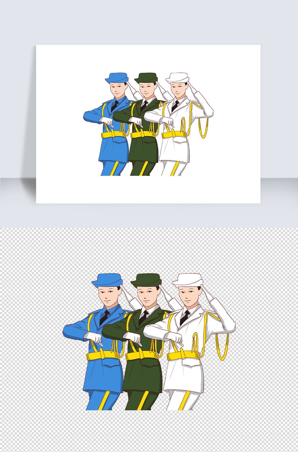 海陆空三军手绘插画免抠元素