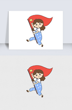 国庆节卡通手绘军人红旗