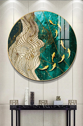 中国风新中式抽象年轮艺术九鱼装饰画