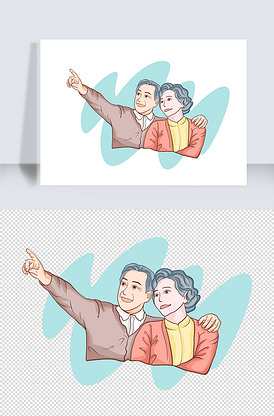 重阳节感恩节节日手绘老人老夫老妻人.