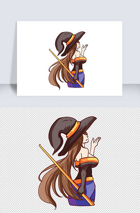 万圣节魔女女巫姐姐背影魔法原素材