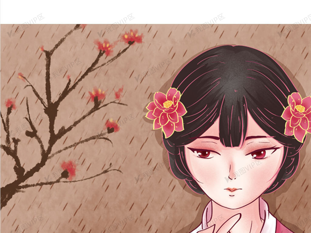 古风美女牡丹粉色人物插画图片素材(psd分层格式)免费下载_唯美风大全