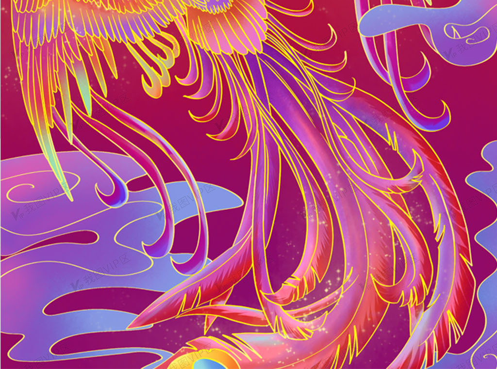 中国风国潮凤凰唯美卡通插画