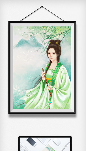 唯美古风古代美女吹箫吹笛中国传统绿衣女子
