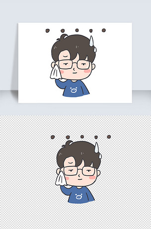 擦汗表情包手绘卡通元素