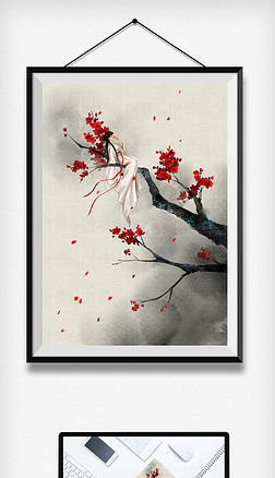 古风中国水墨古代美女传统古装桃花梅花春天