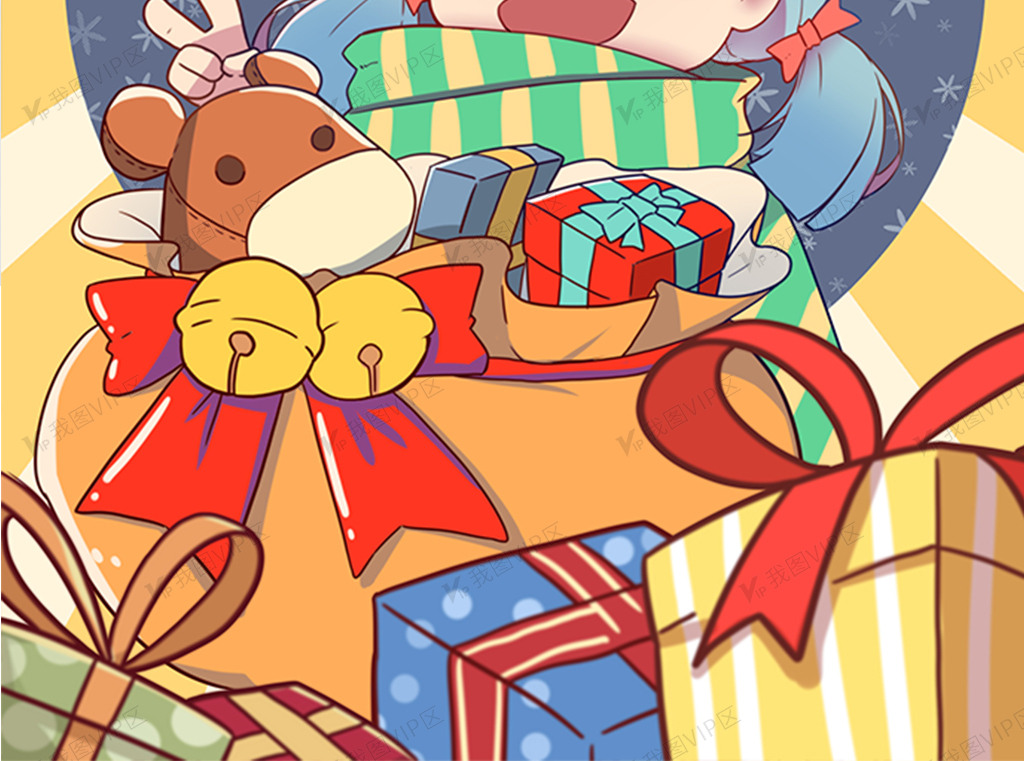 圣诞节插画女孩和礼物