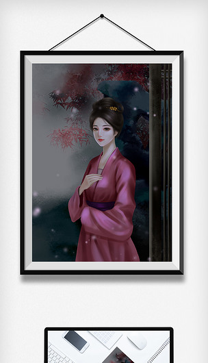 中国古代传统服饰女子古装汉服美女夜晚夜景