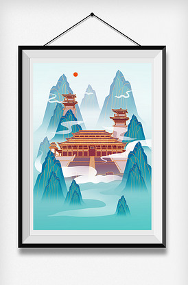 2020年鎏金中国风秦王宫建筑风景.