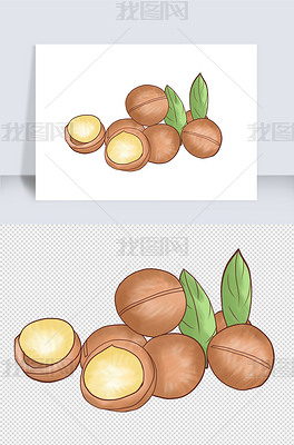 原创手绘新春干货卡通夏威夷果元素