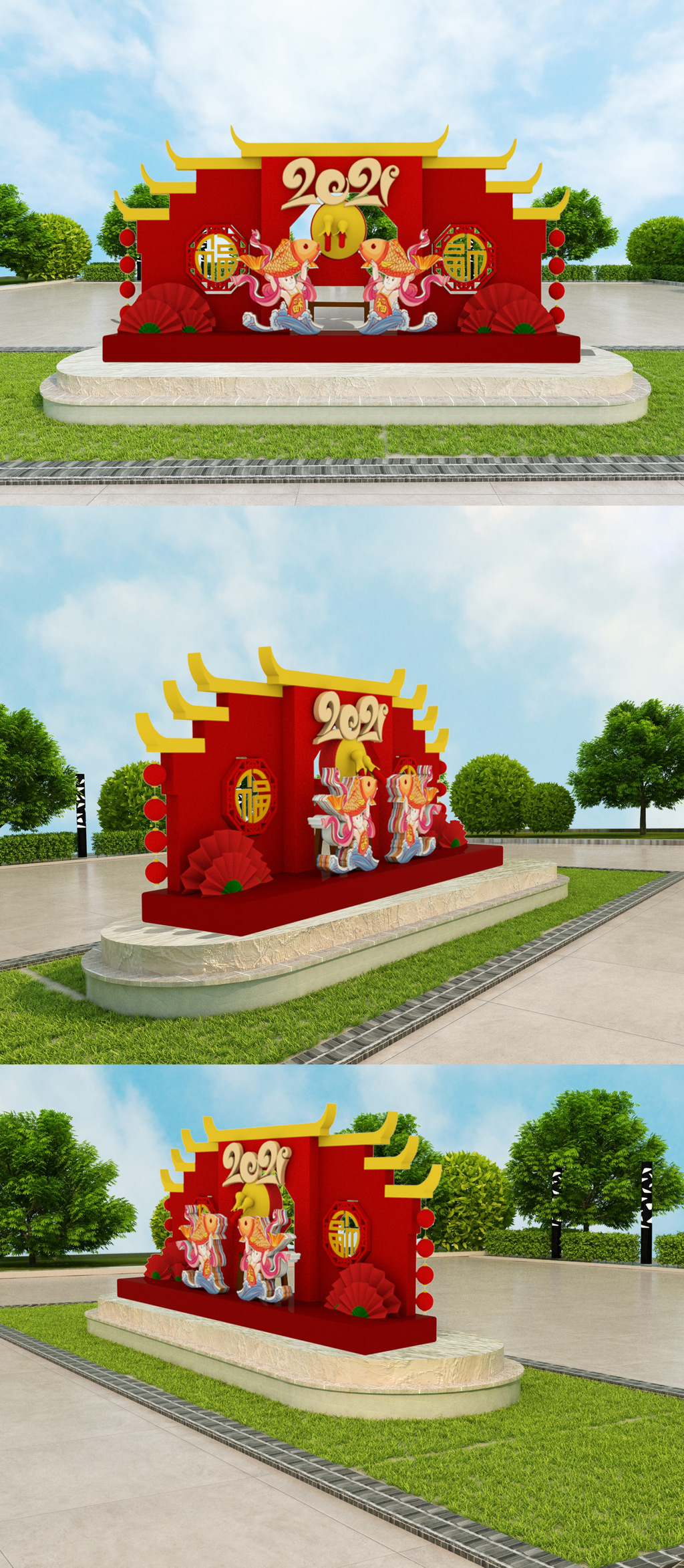2021新年牛年春节室外立体美陈