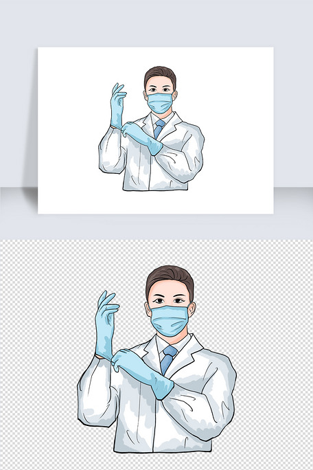 手绘疫情医生戴口罩手套做好防疫工作