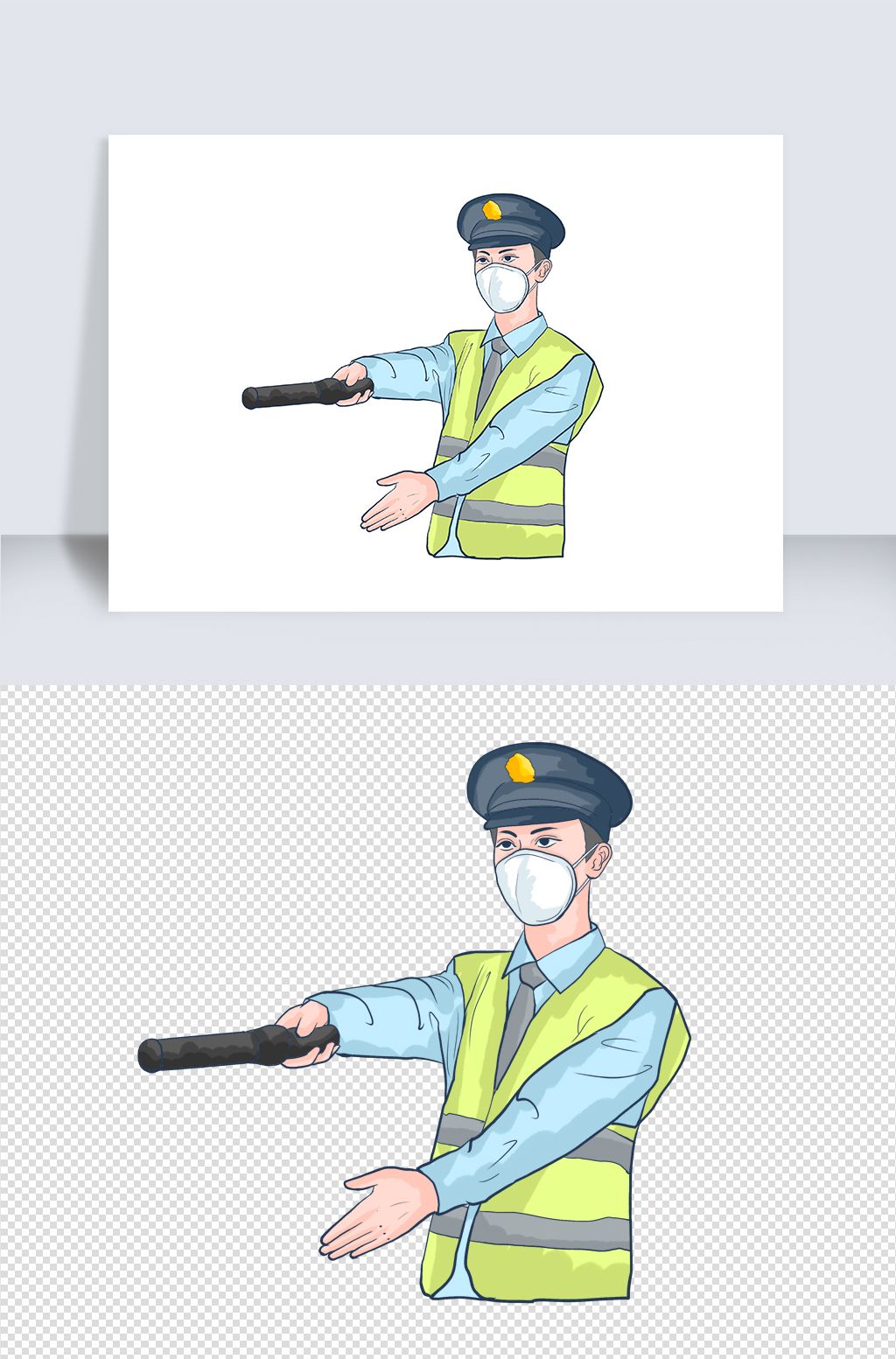 手绘戴口罩刑警维持秩序卡通警察人物