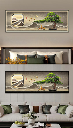 禅意新中式山水迎客松客厅卧室装饰画4